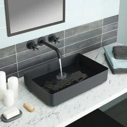 JTP Vos Matt Black Rectangular Stainless Steel Counter Top Basin + Waste