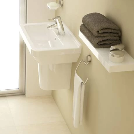 VitrA - S50 45cm Square Cloakroom Basin and Half Pedestal - 1 Tap Hole 2 VitrA - S50 45cm Square Cloakroom Basin and Half Pedestal - 1 Tap Hole - Image 2