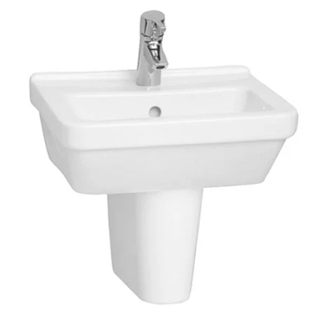 VitrA - S50 45cm Square Cloakroom Basin and Half Pedestal - 1 Tap Hole 1 VitrA - S50 45cm Square Cloakroom Basin and Half Pedestal - 1 Tap Hole
