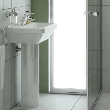 VitrA - S50 45cm Square Cloakroom Basin and Pedestal - 1 Tap Hole 2 VitrA - S50 45cm Square Cloakroom Basin and Pedestal - 1 Tap Hole - Image 2