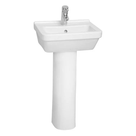 VitrA - S50 45cm Square Cloakroom Basin and Pedestal - 1 Tap Hole 1 VitrA - S50 45cm Square Cloakroom Basin and Pedestal - 1 Tap Hole