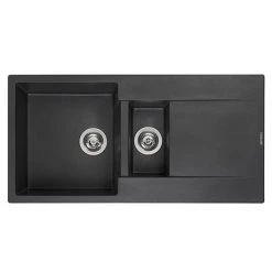 Reginox Amsterdam 15 1.5 Bowl Granite Kitchen Sink - Black Silvery