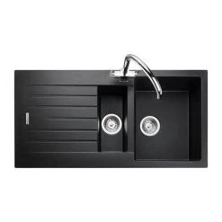 Rangemaster Andesite Ash Black 1.5 Bowl Igneous Granite Kitchen Sink -Cheap Basins Store AND1052AS D2 460