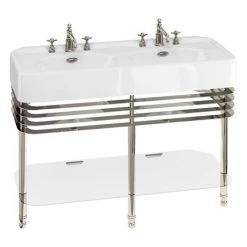 Arcade 1200mm Double Basin and Stand with Glass Shelf - Various Tap Hole Options