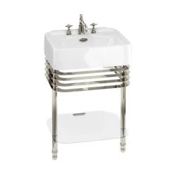 Arcade 600mm Basin and Stand with Glass Shelf - Various Tap Hole Options