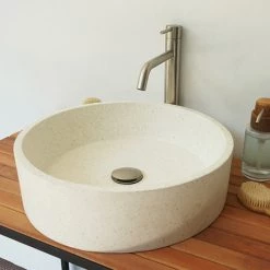 Arezzo Stone White Terrazzo Effect Round Counter Top Basin - 405mm Diameter