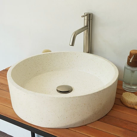 Arezzo Stone White Terrazzo Effect Round Counter Top Basin - 405mm Diameter 1 Arezzo Stone White Terrazzo Effect Round Counter Top Basin - 405mm Diameter