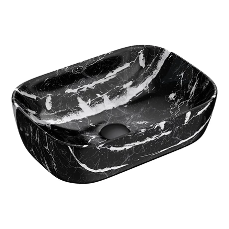 Arezzo 455 x 325mm Curved Rectangular Counter Top Basin - Gloss Black Marble Effect 1 Arezzo 455 x 325mm Curved Rectangular Counter Top Basin - Gloss Black Marble Effect