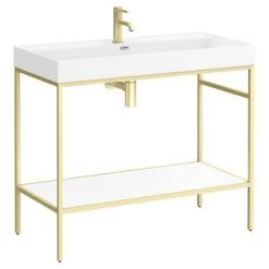 Arezzo 1000 Brushed Brass Framed Washstand with Gloss White Open Shelf and Basin 7 Arezzo 1000 Brushed Brass Framed Washstand with Gloss White Open Shelf and Basin -Cheap Basins Store AZ10BBFPM d3 460