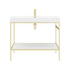 Arezzo 1000 Brushed Brass Framed Washstand with Gloss White Open Shelf and Basin 8 Arezzo 1000 Brushed Brass Framed Washstand with Gloss White Open Shelf and Basin -Cheap Basins Store AZ10BBFPM d3 460