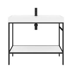 Arezzo 1000 Matt Black Framed Washstand with Gloss White Open Shelf and Basin -Cheap Basins Store AZ10BFPM n detail1 460