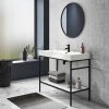 Arezzo 1000 Matt Black Framed Washstand with Gloss White Open Shelf and Basin