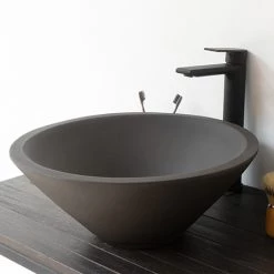 Arezzo Stone Dark Grey Concrete Conical Counter Top Basin - 405mm Diameter