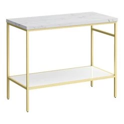 Arezzo 1010 White Marble Effect Worktop with Brushed Brass Framed Washstand