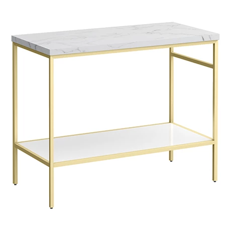 Arezzo 1010 White Marble Effect Worktop with Brushed Brass Framed Washstand 1 Arezzo 1010 White Marble Effect Worktop with Brushed Brass Framed Washstand