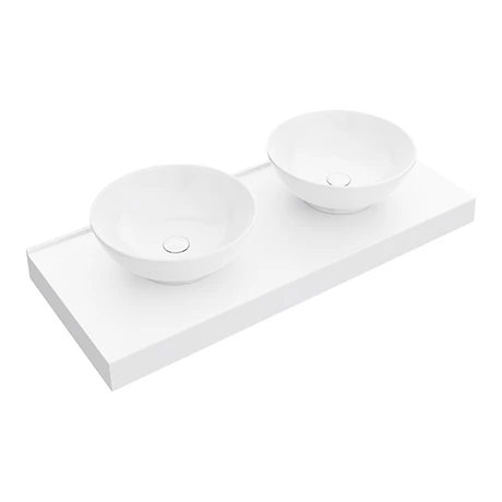Arezzo Stone Resin Floating Basin Shelf inc. 2 Round Basins - 1200mm Wide 1 Arezzo Stone Resin Floating Basin Shelf inc. 2 Round Basins - 1200mm Wide