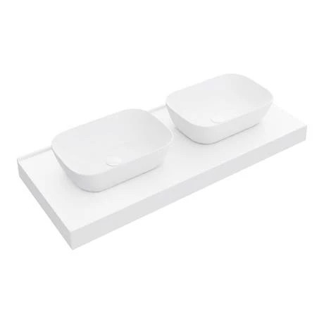 Arezzo Stone Resin Floating Basin Shelf incl. 2 Curved Rectangular Basins - 1200mm Wide 2 Arezzo Stone Resin Floating Basin Shelf incl. 2 Curved Rectangular Basins - 1200mm Wide - Image 2