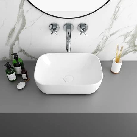 Arezzo Stone Resin Floating Basin Shelf incl. 2 Curved Rectangular Basins - 1200mm Wide 3 Arezzo Stone Resin Floating Basin Shelf incl. 2 Curved Rectangular Basins - 1200mm Wide - Image 3