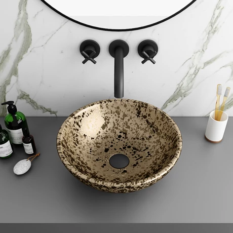 Arezzo Round 410mm Gold Mottled Design Ceramic Counter Top Basin 1 Arezzo Round 410mm Gold Mottled Design Ceramic Counter Top Basin