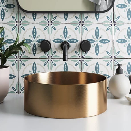 Arezzo Brushed Brass 360mm Round Stainless Steel Counter Top Basin + Waste 1 Arezzo Brushed Brass 360mm Round Stainless Steel Counter Top Basin + Waste
