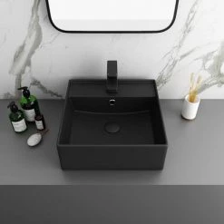 Arezzo 405mm Matt Black Square Wall Mounted / Counter Top Basin -Cheap Basins Store AZ4BMB n d3 460