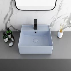 Arezzo 405mm Matt Blue Square Wall Mounted / Counter Top Basin 5 Arezzo 405mm Matt Blue Square Wall Mounted / Counter Top Basin -Cheap Basins Store AZ4BML n d3 460
