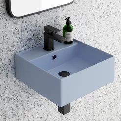 Arezzo 405mm Matt Blue Square Wall Mounted / Counter Top Basin