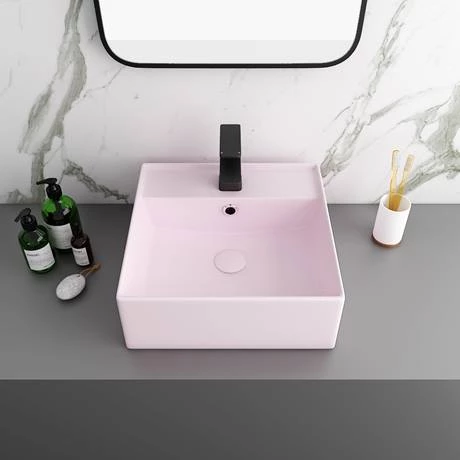 Arezzo 405mm Matt Pink Square Wall Mounted / Counter Top Basin 3 Arezzo 405mm Matt Pink Square Wall Mounted / Counter Top Basin - Image 3