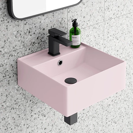 Arezzo 405mm Matt Pink Square Wall Mounted / Counter Top Basin 1 Arezzo 405mm Matt Pink Square Wall Mounted / Counter Top Basin