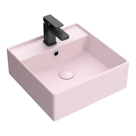 Arezzo 405mm Matt Pink Square Wall Mounted / Counter Top Basin 2 Arezzo 405mm Matt Pink Square Wall Mounted / Counter Top Basin - Image 2