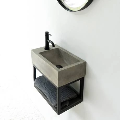 Arezzo Stone Wall Hung Natural Concrete Cloakroom Basin with Matt Black Towel Shelf 6 Arezzo Stone Wall Hung Natural Concrete Cloakroom Basin with Matt Black Towel Shelf - Image 6