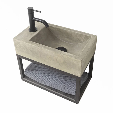 Arezzo Stone Wall Hung Natural Concrete Cloakroom Basin with Matt Black Towel Shelf 1 Arezzo Stone Wall Hung Natural Concrete Cloakroom Basin with Matt Black Towel Shelf
