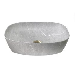 Arezzo 505 x 385mm Curved Rectangular Counter Top Basin - Light Grey Marble Effect -Cheap Basins Store AZ505LGM n d1 460