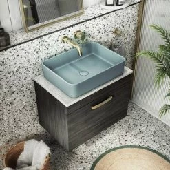 Arezzo 500 x 370mm Curved Rectangular Counter Top Basin - Matt Green -Cheap Basins Store AZ50CGRN n d2 460