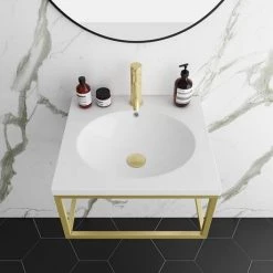 Arezzo 500 Wall Hung Basin with Brushed Brass Towel Rail Frame -Cheap Basins Store AZ5BBFRM d7 460