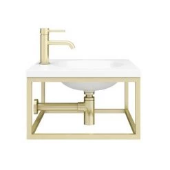 Arezzo 500 Wall Hung Basin with Brushed Brass Towel Rail Frame -Cheap Basins Store AZ5BBFRM NEW D5 460