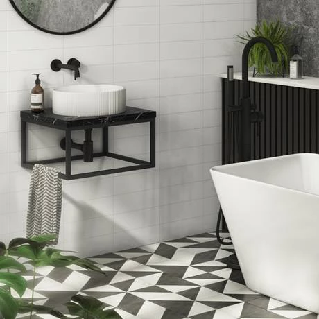 Arezzo 500 Black Marble Effect Worktop with Matt Black Wall Mounted Frame 3 Arezzo 500 Black Marble Effect Worktop with Matt Black Wall Mounted Frame - Image 3