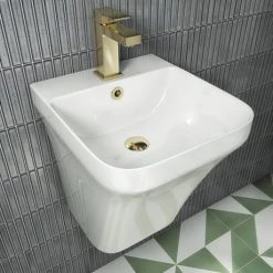 Arezzo Square Gloss White Ceramic One Piece Wall Hung Basin 1TH - 365mm Wide -Cheap Basins Store AZ5PSQGW d3 460