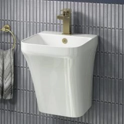 Arezzo Square Gloss White Ceramic One Piece Wall Hung Basin 1TH - 365mm Wide