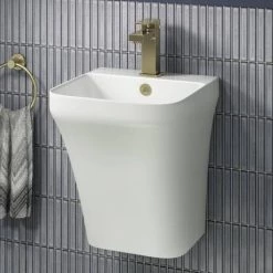 Arezzo Square Matt White Ceramic One Piece Wall Hung Basin 1TH - 365mm Wide -Cheap Basins Store AZ5PSQMW d3 460