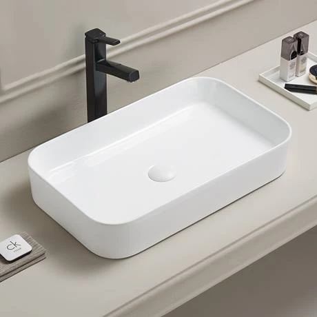 Arezzo 600 x 370mm Curved Rectangular Counter Top Basin - Gloss White 2 Arezzo 600 x 370mm Curved Rectangular Counter Top Basin - Gloss White - Image 2