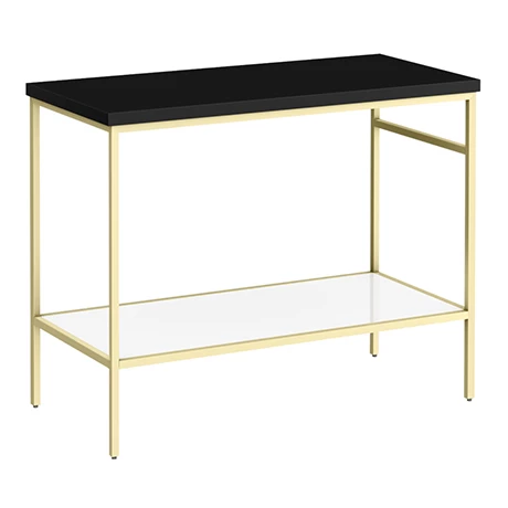 Arezzo 1010 Matt Black Stone Resin Worktop with Brushed Brass Framed Washstand 1 Arezzo 1010 Matt Black Stone Resin Worktop with Brushed Brass Framed Washstand