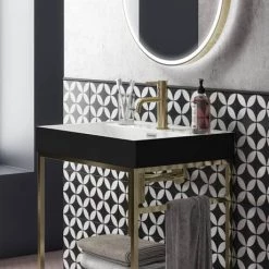 Arezzo 600 Brushed Brass Framed Washstand with Gloss White Open Shelf and Matt Black Basin 7 Arezzo 600 Brushed Brass Framed Washstand with Gloss White Open Shelf and Matt Black Basin -Cheap Basins Store AZ6BBFPM BLK d3 460