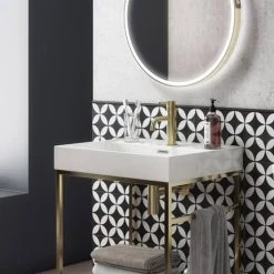 Arezzo 600 Brushed Brass Framed Washstand with Gloss White Open Shelf and Basin -Cheap Basins Store AZ6BBFPM n d2 460