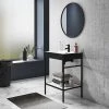 Arezzo 600 Matt Black Framed Washstand with Gloss White Open Shelf and Matt Black Basin