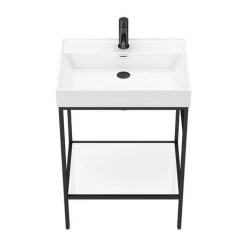 Arezzo 600 Matt Black Framed Washstand with Gloss White Open Shelf and Basin -Cheap Basins Store AZ6BFPM N D4 460