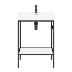 Arezzo 600 Matt Black Framed Washstand with Gloss White Open Shelf and Basin -Cheap Basins Store AZ6BFPM N DT3 460