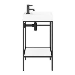 Arezzo 600 Matt Black Framed Washstand with Gloss White Open Shelf and Basin -Cheap Basins Store AZ6BFPM N DT4 460
