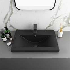 Arezzo 610 x 395mm Matt Black Rectangular Mid-Edged Inset Basin