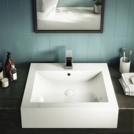Arezzo 600mm Square Semi-Recessed Basin - Gloss White 2 Arezzo 600mm Square Semi-Recessed Basin - Gloss White - Image 2